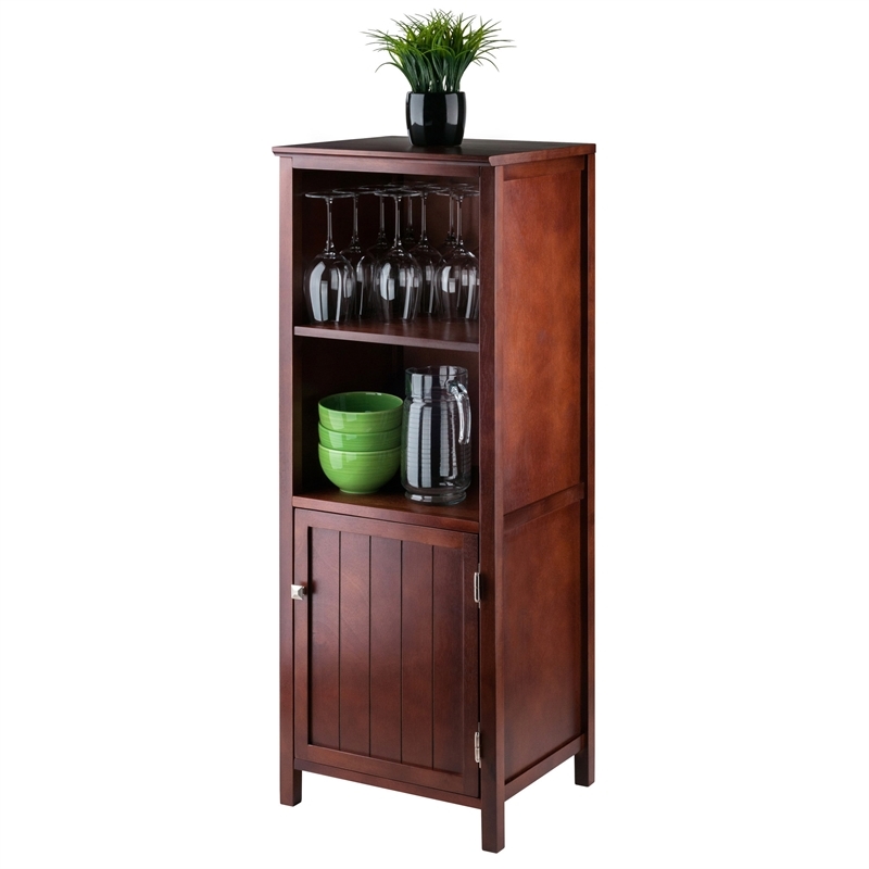 Pemberly Row Transitional Solid Wood Cupboard with 2 Shelves in Antique Walnut
