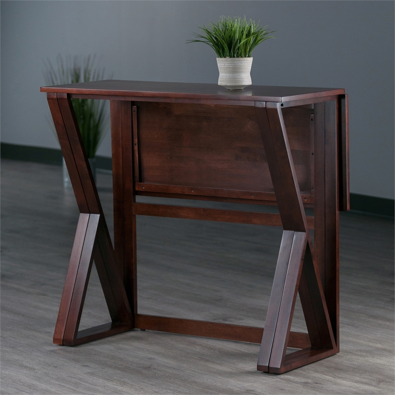 Pemberly Row Drop Leaf Transitional Solid Wood Dining Table in Walnut