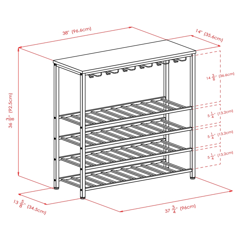 Pemberly Row Transitional Metal/Wood Wine Rack in Antique Bronze/Walnut