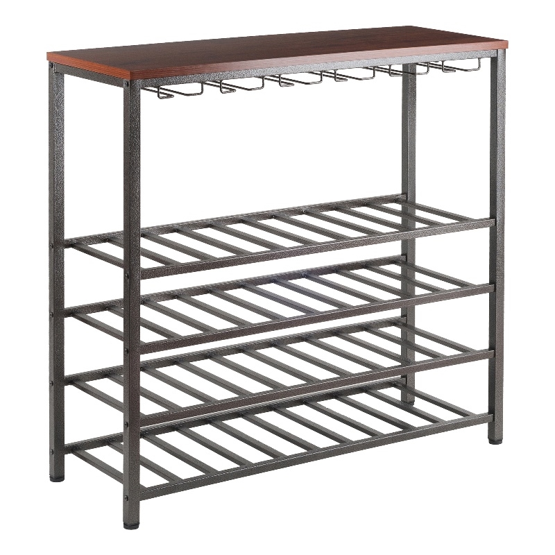 Pemberly Row Transitional Metal/Wood Wine Rack in Antique Bronze/Walnut