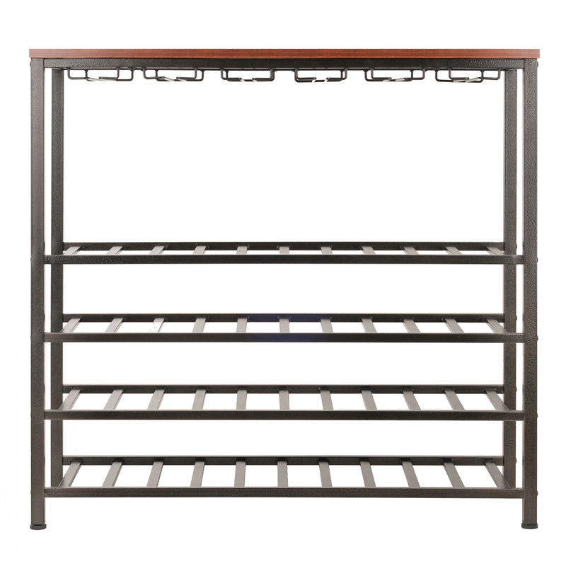 Pemberly Row Transitional Metal/Wood Wine Rack in Antique Bronze/Walnut