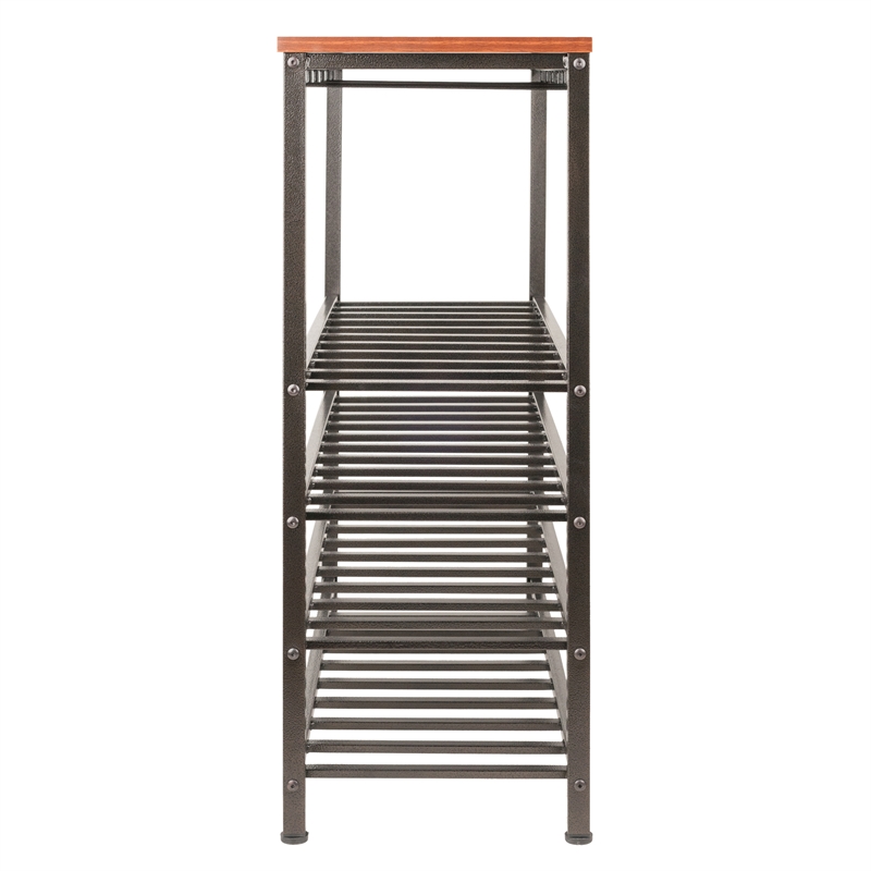 Pemberly Row Transitional Metal/Wood Wine Rack in Antique Bronze/Walnut