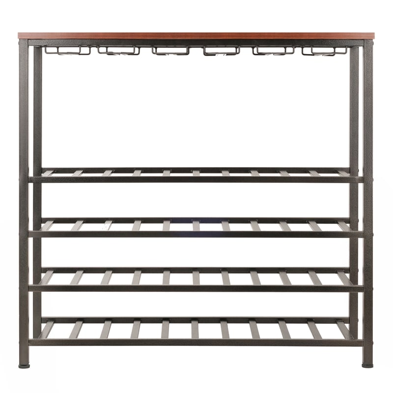 Pemberly Row Transitional Metal/Wood Wine Rack in Antique Bronze/Walnut