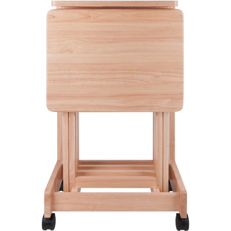 Pemberly Row 5-Piece Transitional Solid Wood Flip Top Snack Table Set in Natural