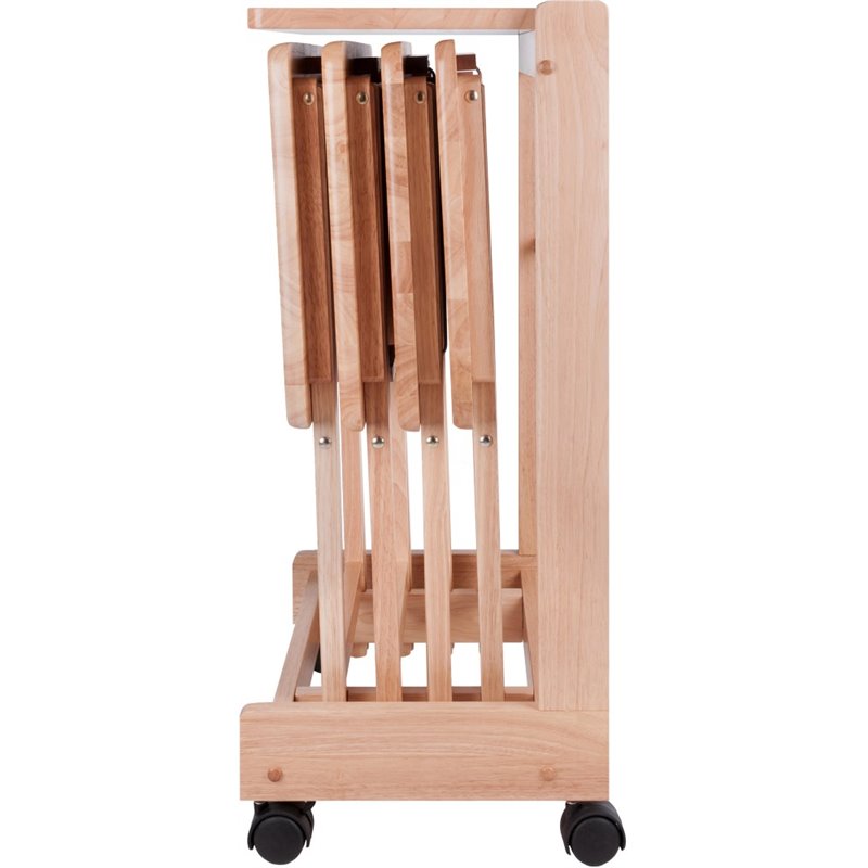 Pemberly Row 5-Piece Transitional Solid Wood Flip Top Snack Table Set in Natural