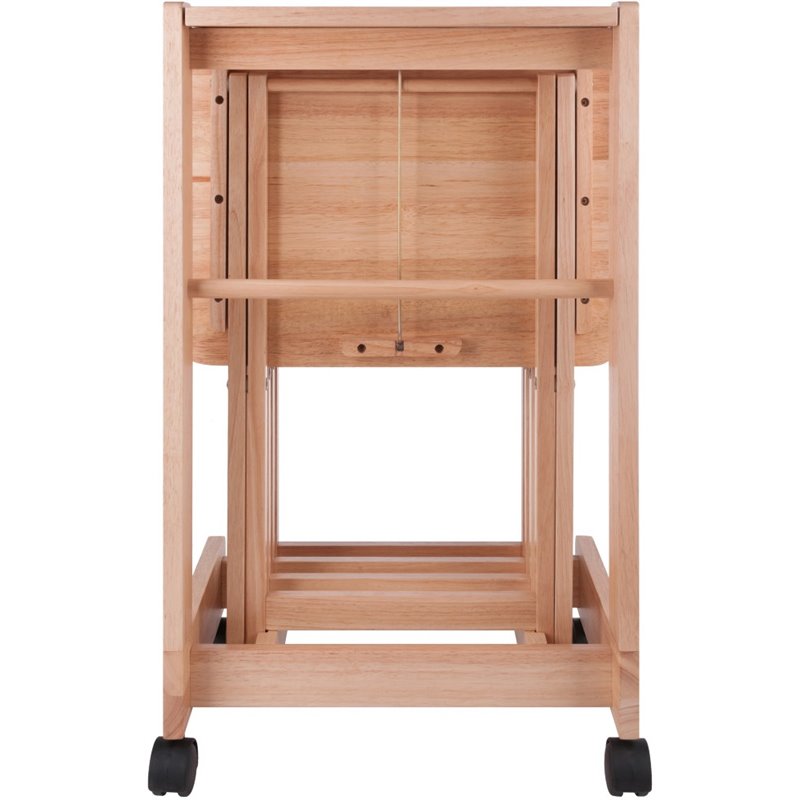 Pemberly Row 5-Piece Transitional Solid Wood Flip Top Snack Table Set in Natural