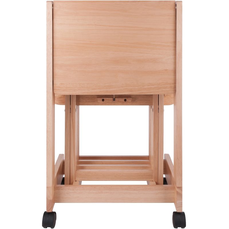 Pemberly Row 5-Piece Transitional Solid Wood Flip Top Snack Table Set in Natural