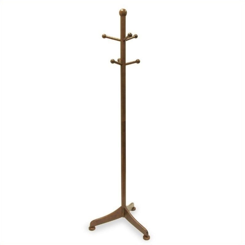 Pemberly Row 6 Pegs Transitional Solid Wood Standing Coat Rack in Walnut