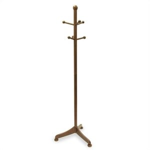 Pemberly Row 6 Pegs Transitional Solid Wood Standing Coat Rack in Walnut