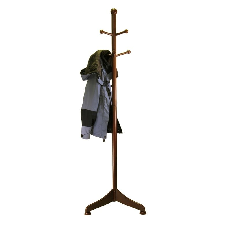 Pemberly Row 6 Pegs Transitional Solid Wood Standing Coat Rack in Walnut