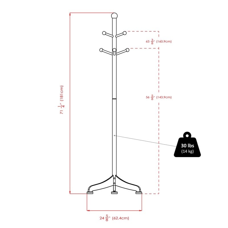 Pemberly Row 6 Pegs Transitional Solid Wood Standing Coat Rack in Walnut