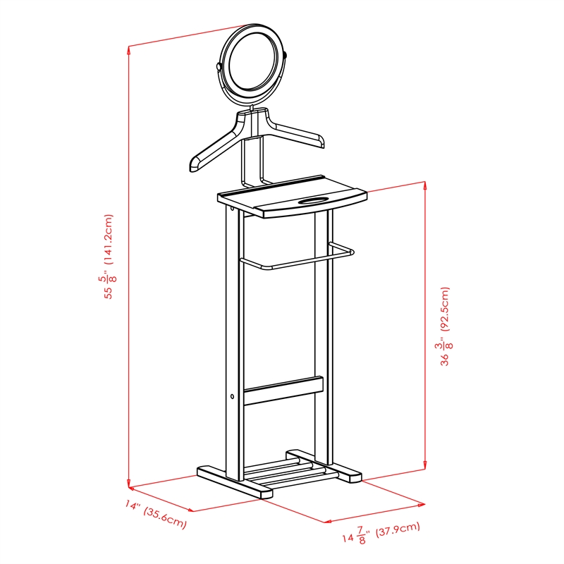 Pemberly Row Transitional Solid Wood Valet Stand with Mirror in Espresso