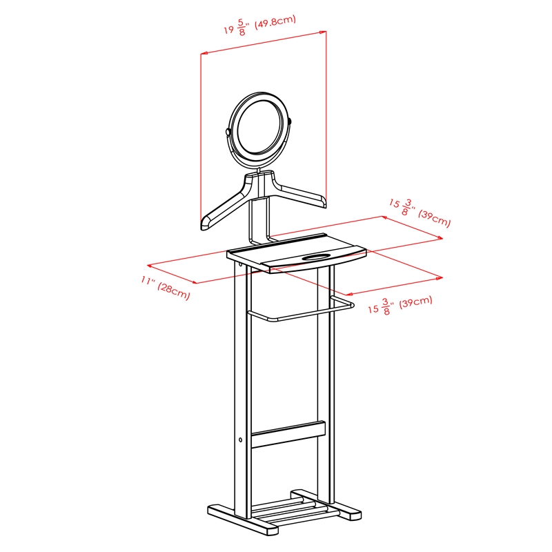 Pemberly Row Transitional Solid Wood Valet Stand with Mirror in Espresso