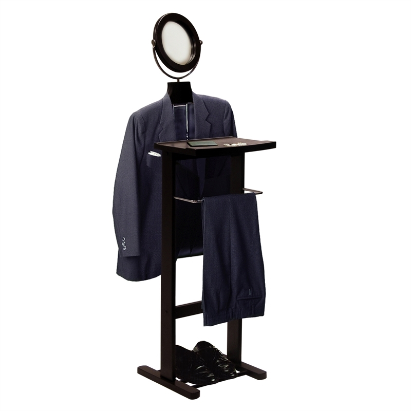 Pemberly Row Transitional Solid Wood Valet Stand with Mirror in Espresso