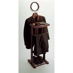 Pemberly Row Transitional Solid Wood Valet Stand with Mirror in Espresso