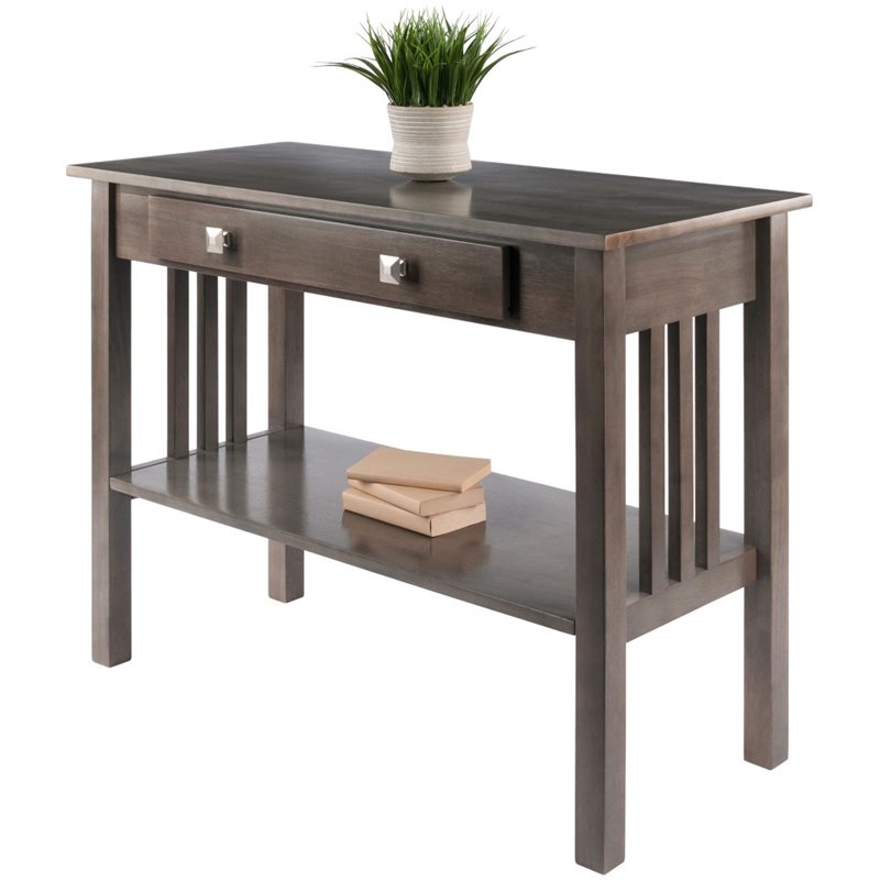 Pemberly Row Transitional Solid Wood Storage Console Table in Oyster Gray