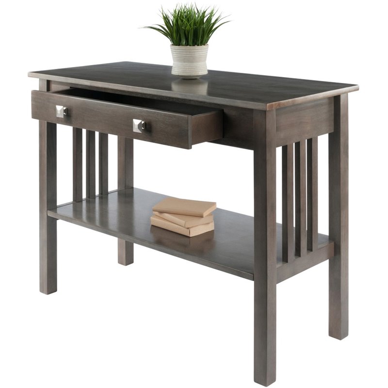 Pemberly Row Transitional Solid Wood Storage Console Table in Oyster Gray