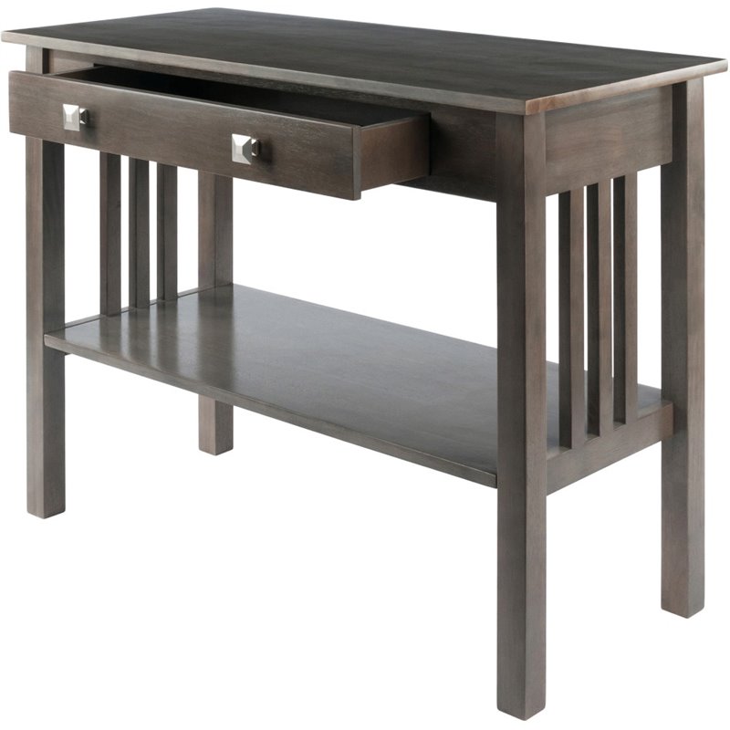Pemberly Row Transitional Solid Wood Storage Console Table in Oyster Gray