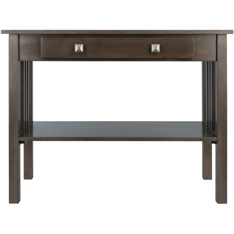 Pemberly Row Transitional Solid Wood Storage Console Table in Oyster Gray