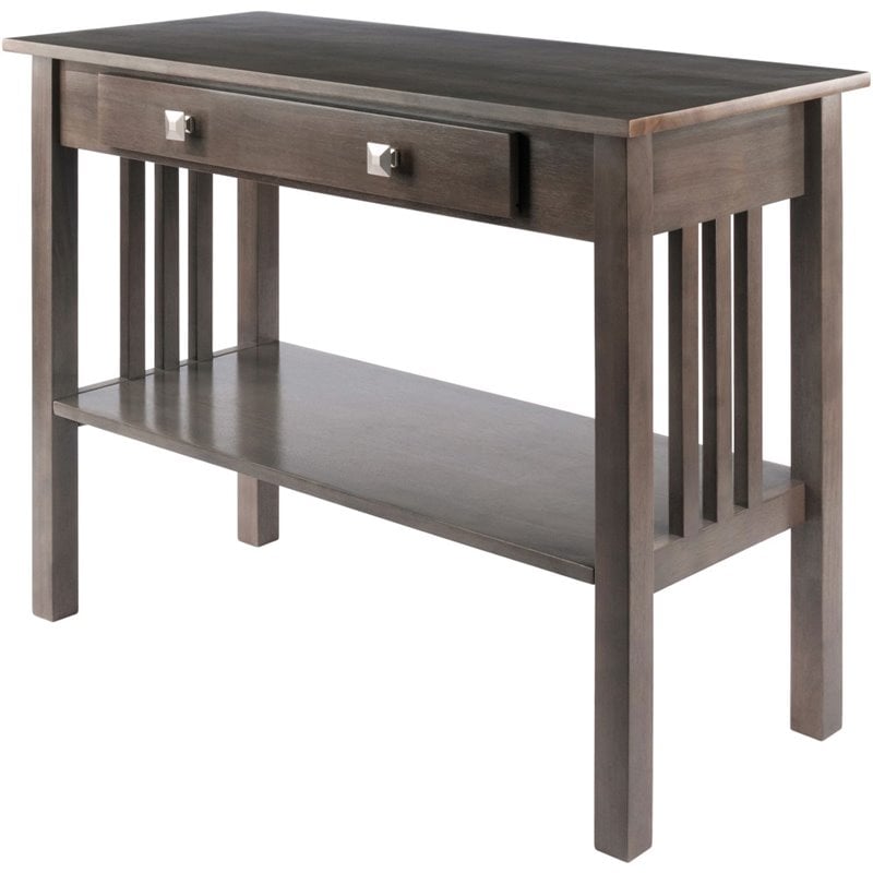 Pemberly Row Transitional Solid Wood Storage Console Table in Oyster Gray