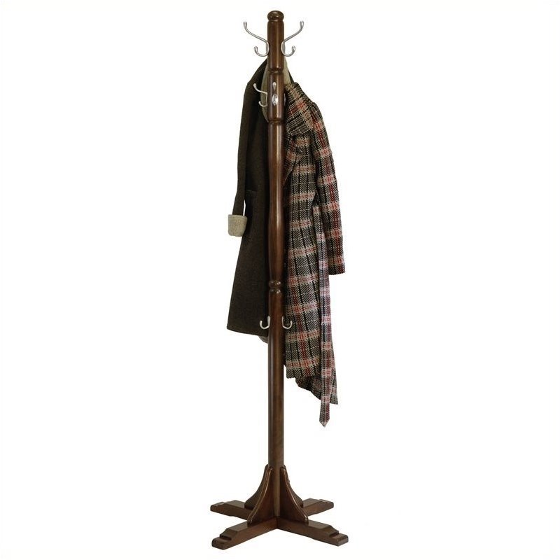 Pemberly Row Transitional Solid Wood Coat Rack Tree in Cappuccino