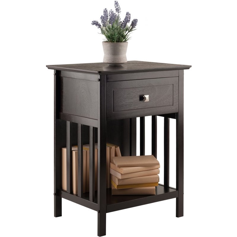 Pemberly Row 1-Drawer Transitional Solid Wood Storage End Table in Coffee