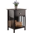 Pemberly Row 1-Drawer Transitional Solid Wood Storage End Table in Coffee