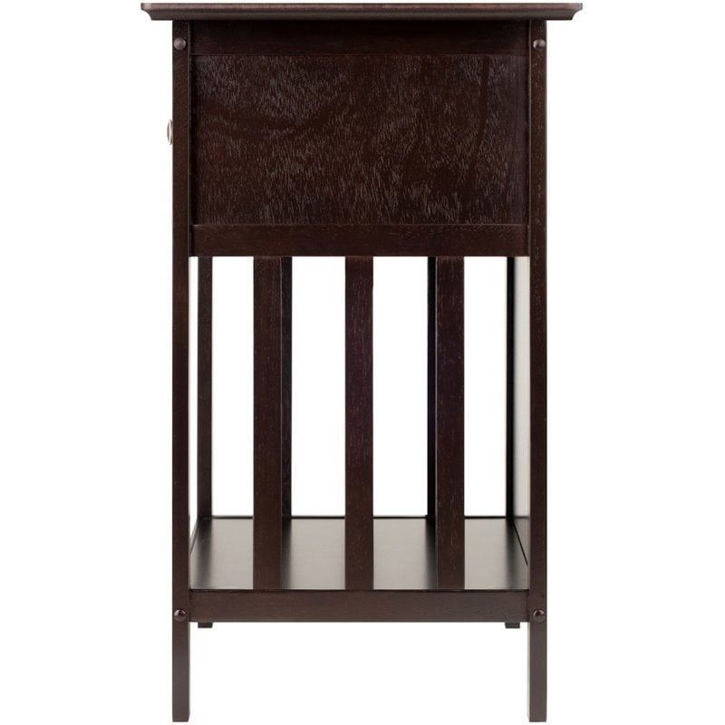 Pemberly Row 1-Drawer Transitional Solid Wood Storage End Table in Coffee