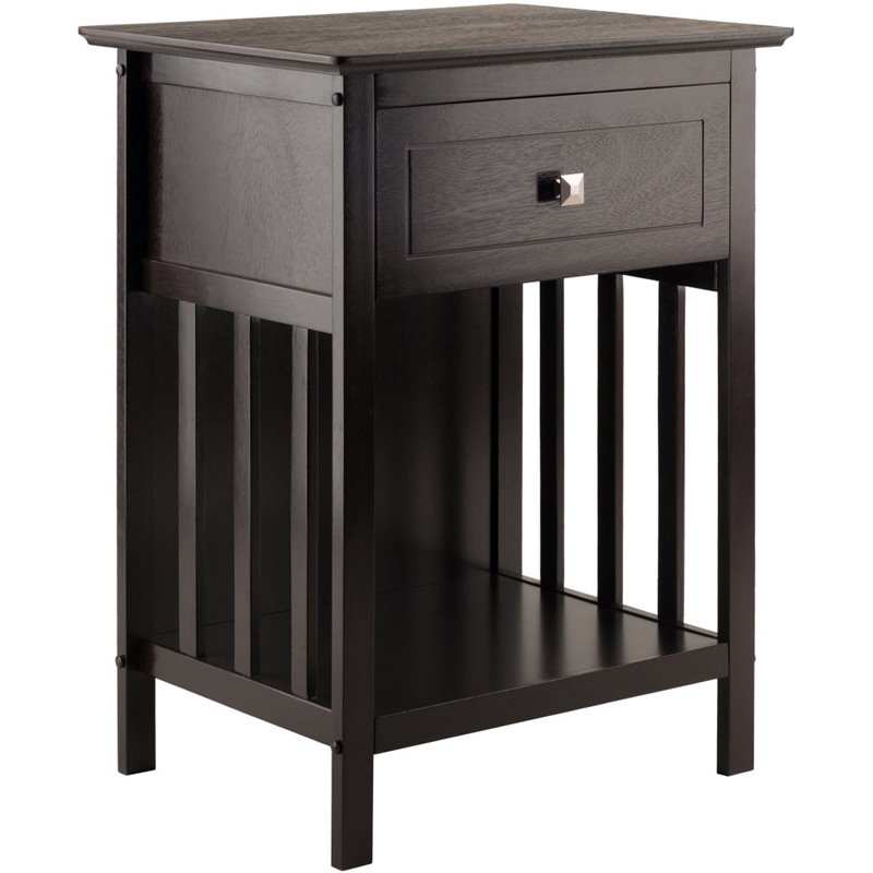 Pemberly Row 1-Drawer Transitional Solid Wood Storage End Table in Coffee