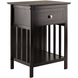 Pemberly Row 1-Drawer Transitional Solid Wood Storage End Table in Coffee