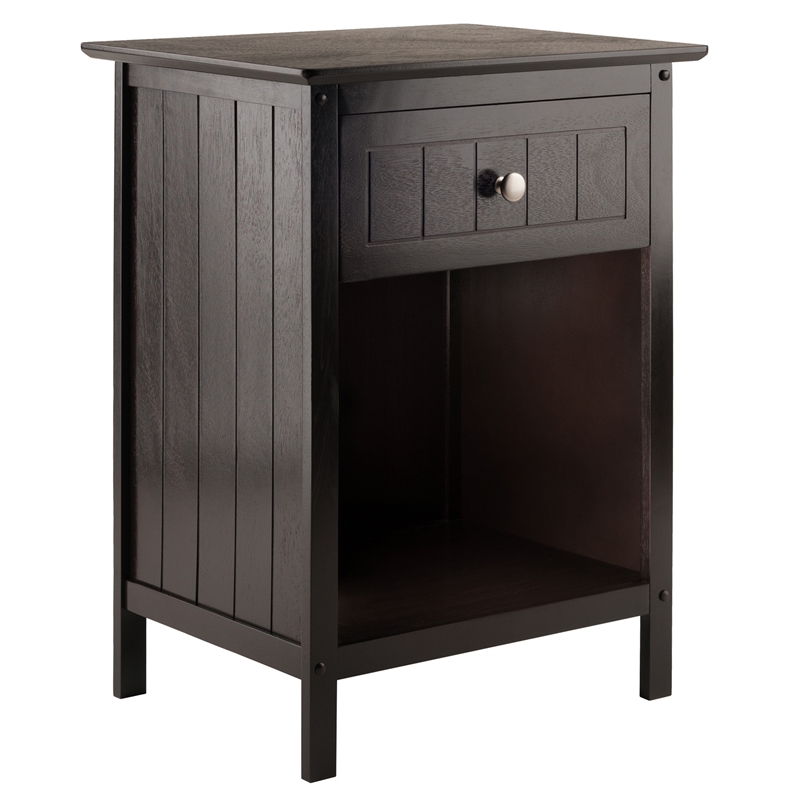 Pemberly Row Transitional Solid Wood Storage End Table with Drawer in Coffee