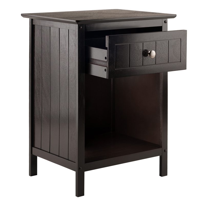 Pemberly Row Transitional Solid Wood Storage End Table with Drawer in Coffee