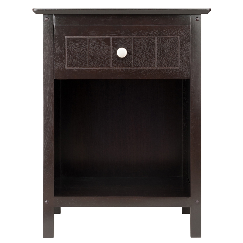 Pemberly Row Transitional Solid Wood Storage End Table with Drawer in Coffee