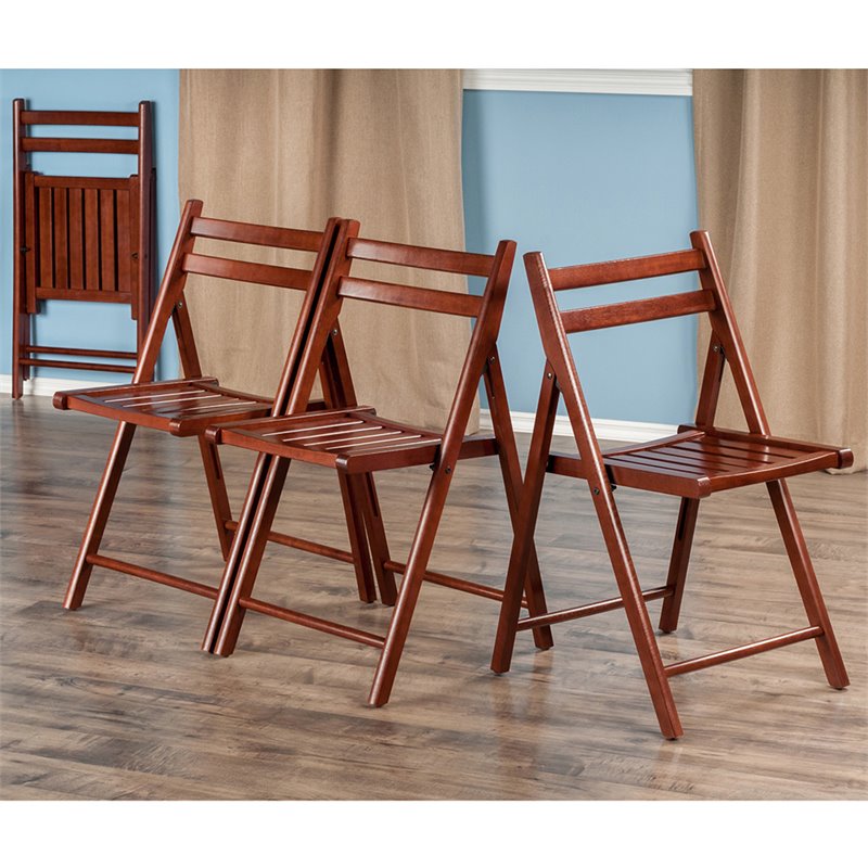 Pemberly Row Transitional Solid Wood Folding Chair in Walnut (Set of 4)
