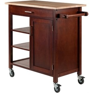 Pemberly Row 34.61&quotH Transitional Solid Wood Kitchen Cart in Walnut/Natural