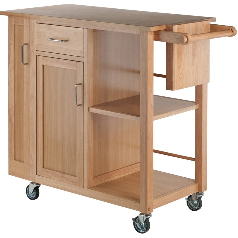Pemberly Row Swing Door Transitional Solid Wood Kitchen Cart in Natural