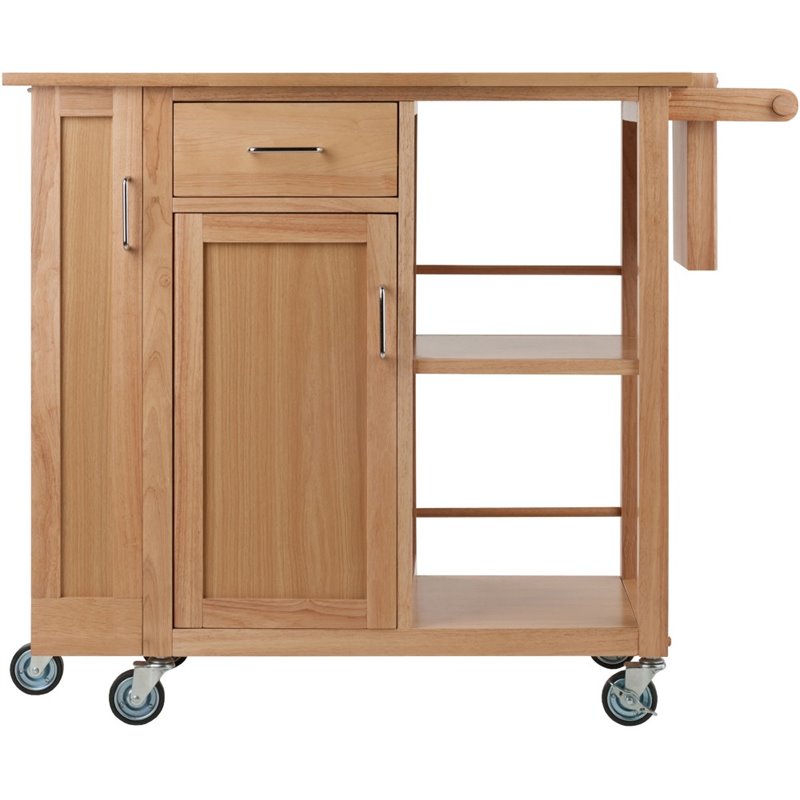 Pemberly Row Swing Door Transitional Solid Wood Kitchen Cart in Natural