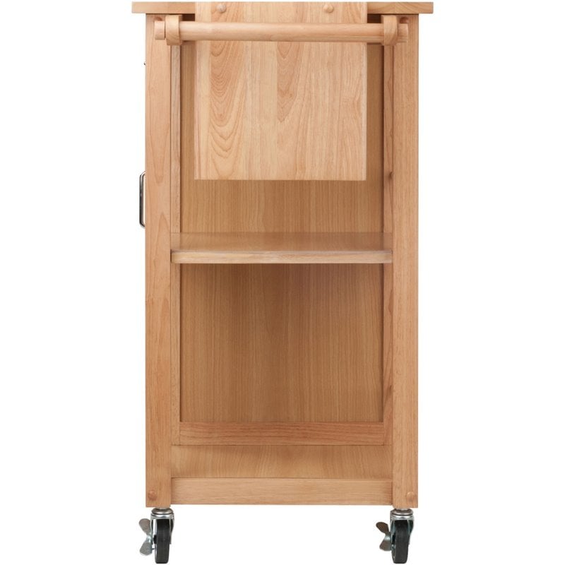 Pemberly Row Swing Door Transitional Solid Wood Kitchen Cart in Natural