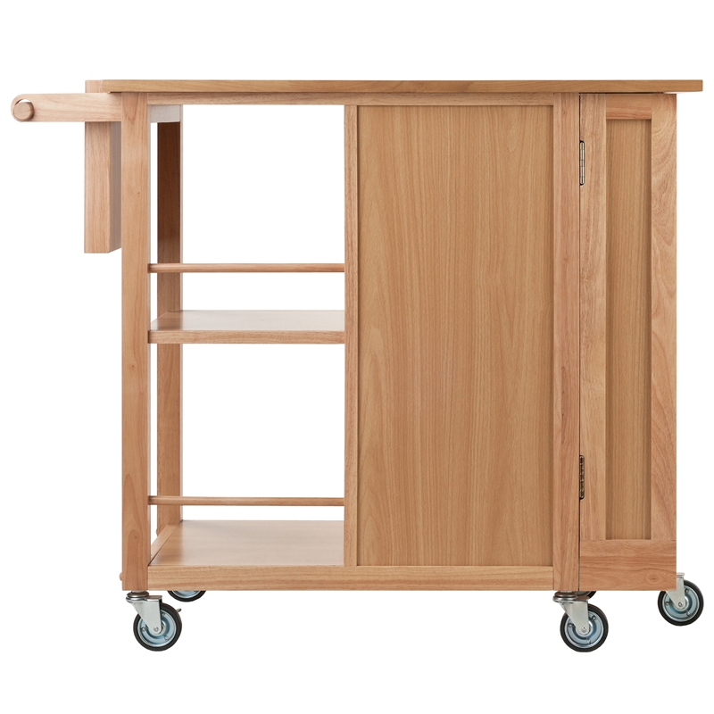 Pemberly Row Swing Door Transitional Solid Wood Kitchen Cart in Natural