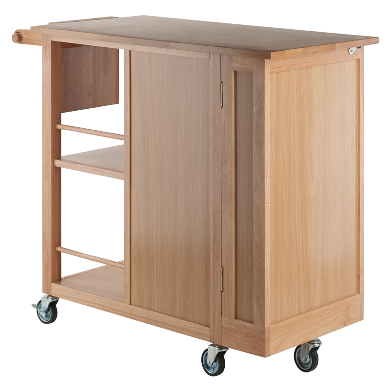 Pemberly Row Swing Door Transitional Solid Wood Kitchen Cart in Natural