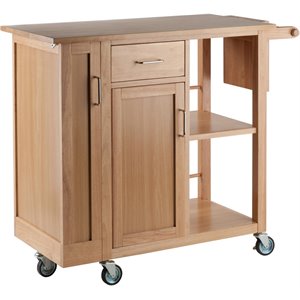 Pemberly Row Swing Door Transitional Solid Wood Kitchen Cart in Natural