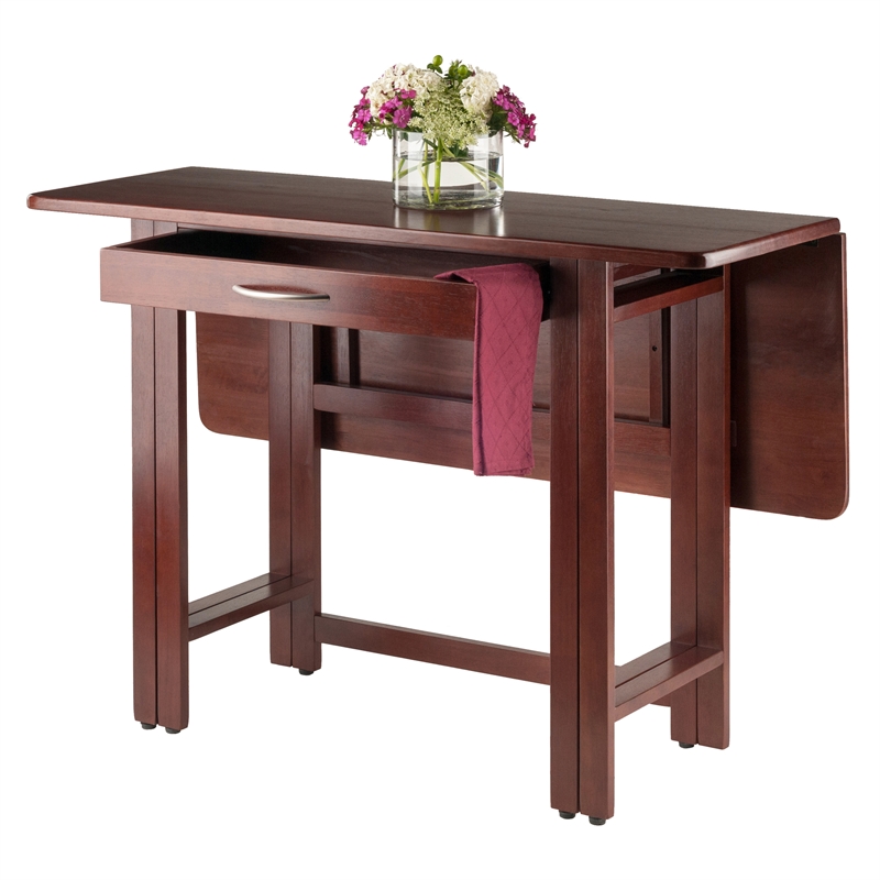 Pemberly Row Transitional Solid Wood Drop Leaf Dining Table in Walnut