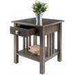 Pemberly Row Transitional Solid Wood Storage End Table in Oyster Gray