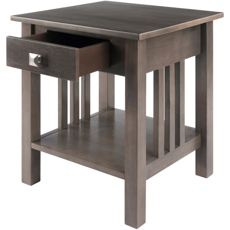 Pemberly Row Transitional Solid Wood Storage End Table in Oyster Gray