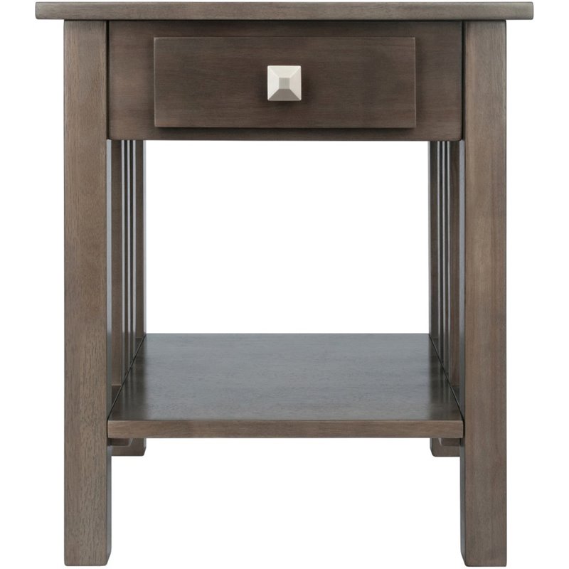 Pemberly Row Transitional Solid Wood Storage End Table in Oyster Gray