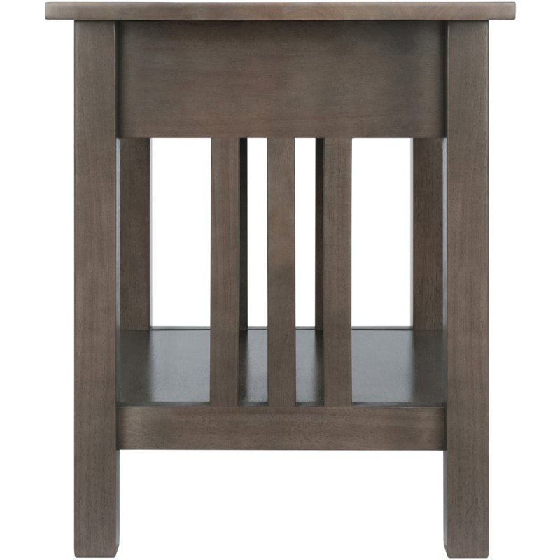 Pemberly Row Transitional Solid Wood Storage End Table in Oyster Gray