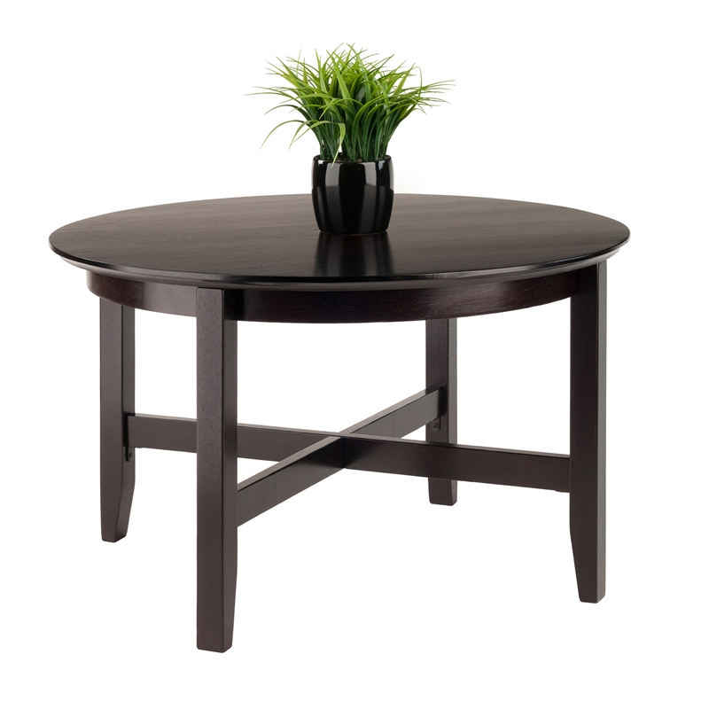 Pemberly Row Round Transitional Solid Wood Coffee Table in Espresso