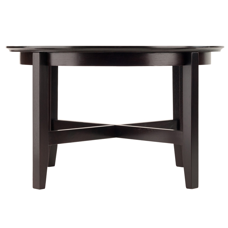 Pemberly Row Round Transitional Solid Wood Coffee Table in Espresso