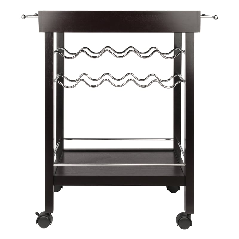 Pemberly Row Transitional Wood Johnnie Bar Cart in Espresso Finish