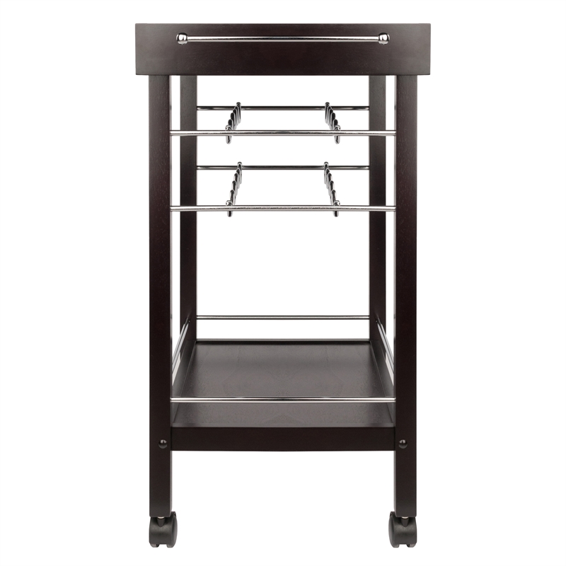 Pemberly Row Transitional Wood Johnnie Bar Cart in Espresso Finish